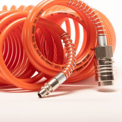 Polyamide NYLON PA6 calibrated spiral tubes without tangs with universal coupling with spring and Italian connector with spring